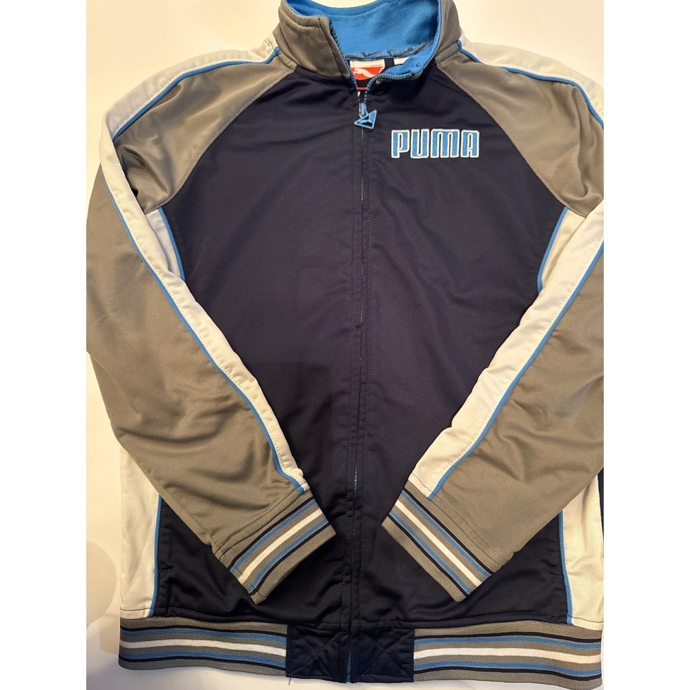 Puma Boys Track Jacket Full Zip Gray Blue Sport Lifestyle Size‎ L